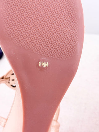 Tory Burch metallic leather T strap wedge sandals, 8.5