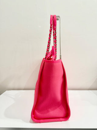 Chanel Deauville Extra Large Neon Pink/Orange  Canvas Tote Shopper Bag