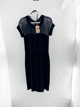 Oscar de la Renta Wool Blend and Mesh Insert Sheath Midi Dress Black Women's 8