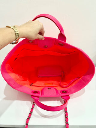 Chanel Deauville Extra Large Neon Pink/Orange  Canvas Tote Shopper Bag
