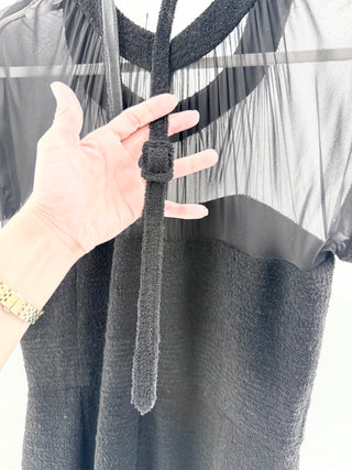 Oscar de la Renta Wool Blend and Mesh Insert Sheath Midi Dress Black Women's 8