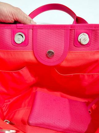 Chanel Deauville Extra Large Neon Pink/Orange  Canvas Tote Shopper Bag