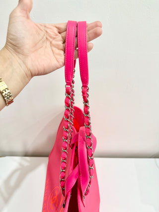 Chanel Deauville Extra Large Neon Pink/Orange  Canvas Tote Shopper Bag