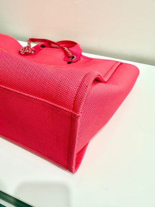Chanel Deauville Extra Large Neon Pink/Orange  Canvas Tote Shopper Bag