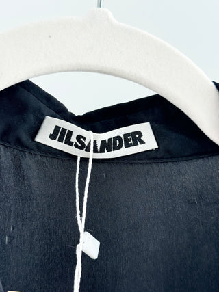 Jil Sander 100% Silk Long Sleeve Collared Midi Shirt Dress Black Women's Size 8