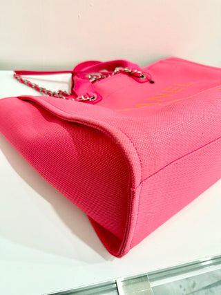 Chanel Deauville Extra Large Neon Pink/Orange  Canvas Tote Shopper Bag