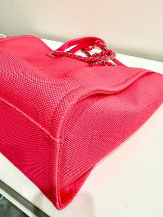 Chanel Deauville Extra Large Neon Pink/Orange  Canvas Tote Shopper Bag