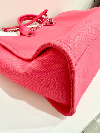 Chanel Deauville Extra Large Neon Pink/Orange  Canvas Tote Shopper Bag