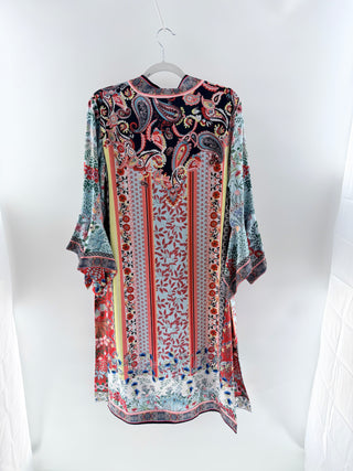NWT Alice & Olivia Lynn Reversible Printed Satin Kimono Kaftan Multi Womens XS/S