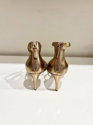 NWOT Tamara Mellon Metallic Mid Heel Strappy Sandals Gold Women's Size US 10