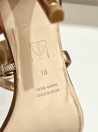 NWOT Tamara Mellon Metallic Mid Heel Strappy Sandals Gold Women's Size US 10