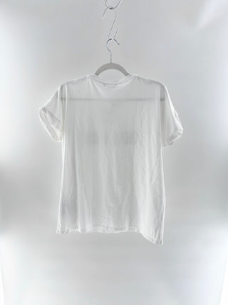Balmain Paris Double Logo Short Sleeve Crewneck Graphic T-Shirt Top White Gold M