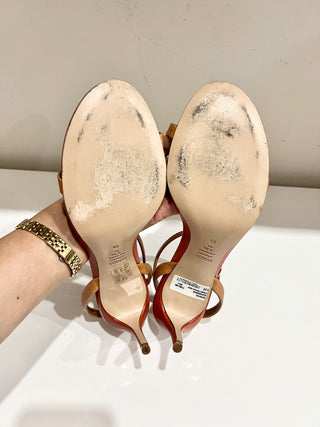 Schutz Aurora Mid Heel Leather Buckle Ankle-Strap Sandals Orange Women's 9.5