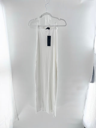 NWT Bazilika Sleeveless Halter Neck Slim Ribbed Maxi Tank Dress White Womens XS