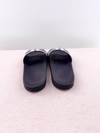 Salvatore Ferragamo Groovy / Groove (Dual Gancini) Pool Slides Black White US 11