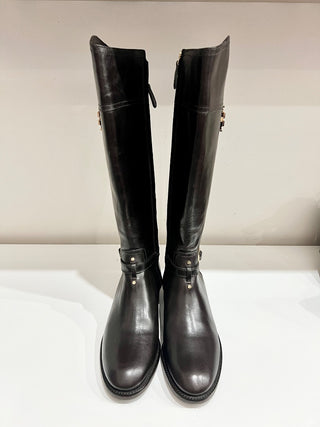 NWT Tory Burch Eloise Leather Gold Logo Riding Knee High Boots Women's brown 9.5