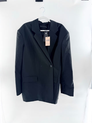 NWT Bazilika Cotton Blend Long Sleeve Notch Lapel Oversized Bazer Black M/L