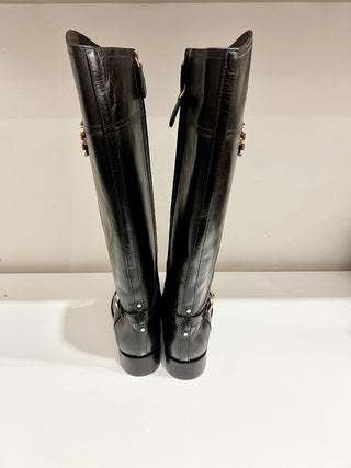 NWT Tory Burch Eloise Leather Gold Logo Riding Knee High Boots Women's brown 9.5