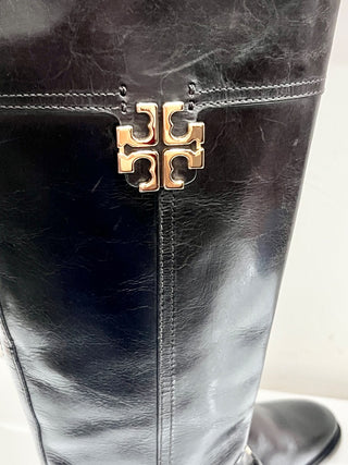 NWT Tory Burch Eloise Leather Gold Logo Riding Knee High Boots Women's brown 9.5