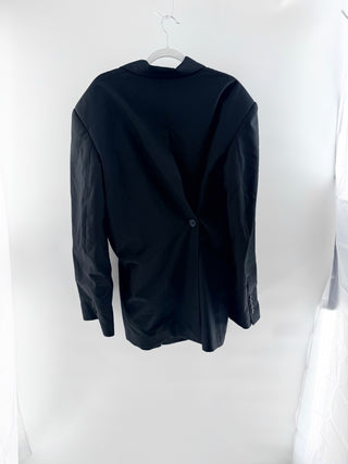 NWT Bazilika Cotton Blend Long Sleeve Notch Lapel Oversized Bazer Black M/L