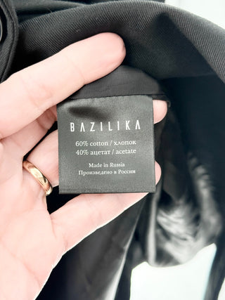 NWT Bazilika Cotton Blend Long Sleeve Notch Lapel Oversized Bazer Black M/L