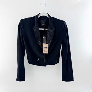 NWT Pinko Spencer Orio Sequin Lapel Crop Blazer Jacket Black Womens IT 36 / 0 US