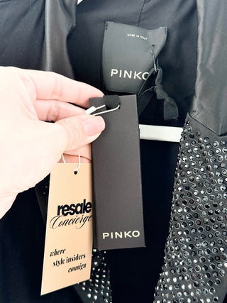 NWT Pinko Spencer Orio Sequin Lapel Crop Blazer Jacket Black Womens IT 36 / 0 US