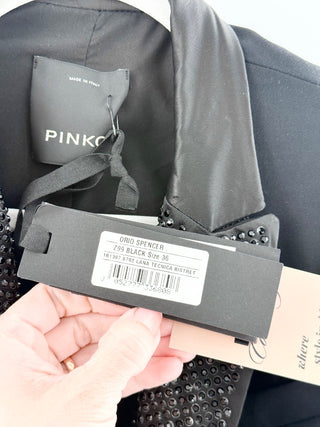 NWT Pinko Spencer Orio Sequin Lapel Crop Blazer Jacket Black Womens IT 36 / 0 US