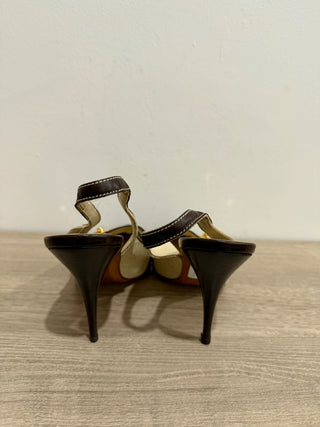 Marni Canvas/ Leather Slip On Pointed Toe Slingback Pumps Brown/Tan Womens EU 40