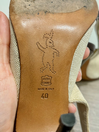 Marni Canvas/ Leather Slip On Pointed Toe Slingback Pumps Brown/Tan Womens EU 40