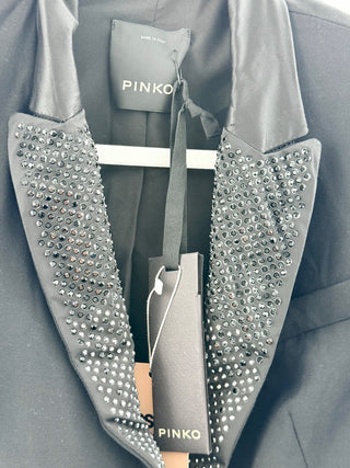 NWT Pinko Spencer Orio Sequin Lapel Crop Blazer Jacket Black Womens IT 36 / 0 US