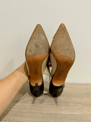 Marni Canvas/ Leather Slip On Pointed Toe Slingback Pumps Brown/Tan Womens EU 40