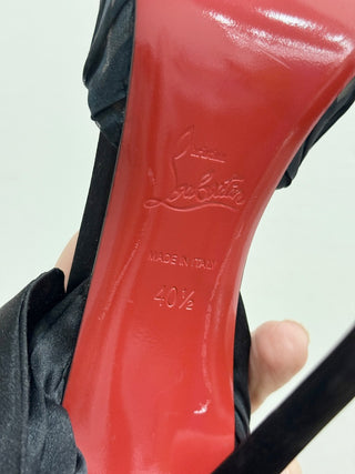 Christian Louboutin Noor 100mm Silk Ankle-Wrap Red Sole Pumps Black Womens 40.5