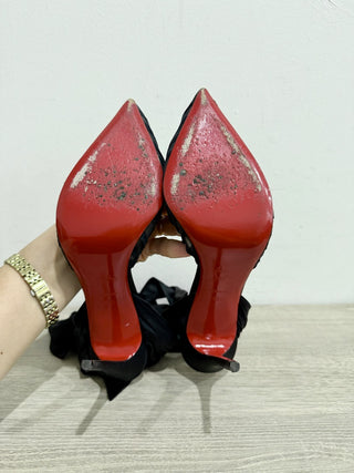 Christian Louboutin Noor 100mm Silk Ankle-Wrap Red Sole Pumps Black Womens 40.5