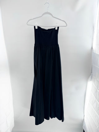 Enza Costa Cotton Blend Strapless Ribbed Maxi Bandeau Dress Black Women's Small