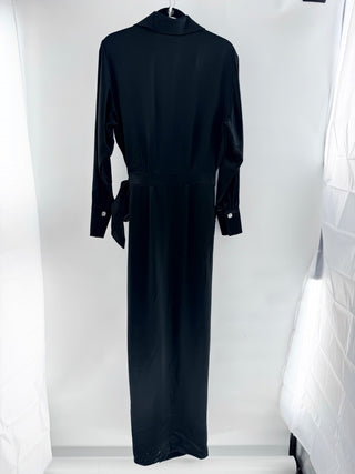 NWT Nonchalant Label Dallas Satin Long Sleeve Maxi Wrap Dress Black Women's XS