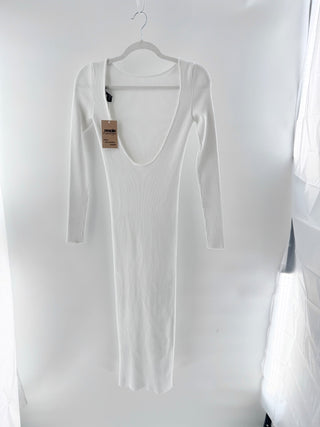 Bazilika Open Back Long Sleeve Knit Bodycon Maxi Dress White Women's Size XS/S