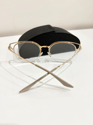 NWOT Prada VPR 64U Brown Metal Half Rim Optical Frames Oval Eyeglass