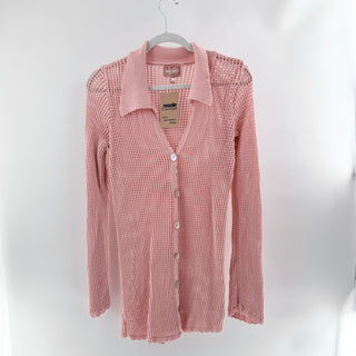 Show Me Your Mumu Button Up Coverup Dress Peachy Pink Crochet Womens Small