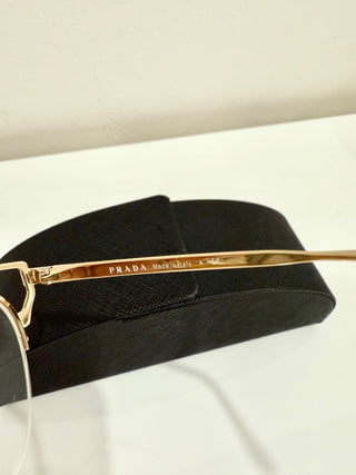 NWOT Prada VPR 64U Brown Metal Half Rim Optical Frames Oval Eyeglass