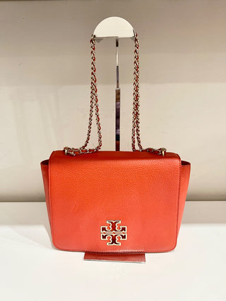 Tory Burch leather metal logo medium size flap bag