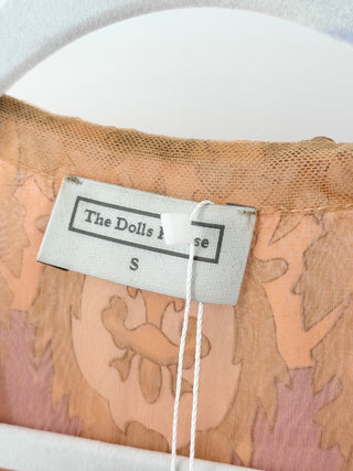 The dolls house paisley pattern blouse bodysuit and matching ruched mini skirt, S