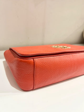 Tory Burch leather metal logo medium size flap bag