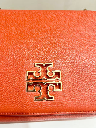 Tory Burch leather metal logo medium size flap bag