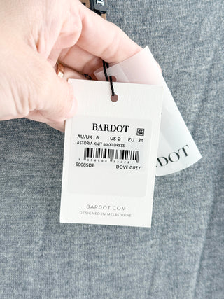 Bardot Astoria knit maxi dress featuring high mock neckline, body-skimming fit, and softly flared hem, 2