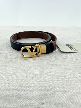 Valentino leather reversible belt with gold buckle, 80/32