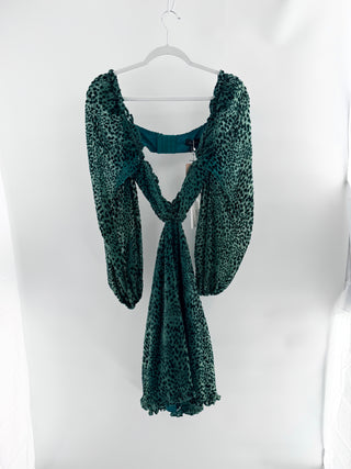 NWT Majorelle Mariah Leopard Cutout Mini Dress Green Deep Teal Women's Size S