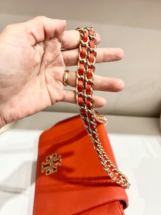 Tory Burch leather metal logo medium size flap bag
