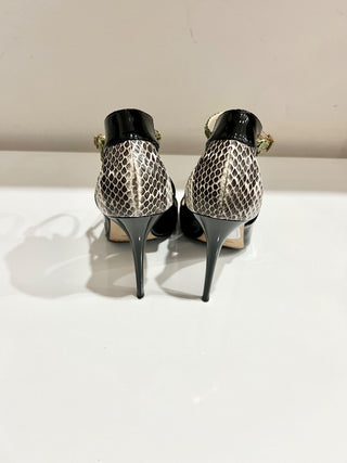 Jimmy Choo Black Patent Leather & Python Embossed Cut-out Buckled Pumps Heels 39