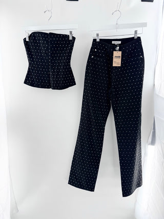 WeWoreWhat matching denim set crystals corset top and jeans, top 0 / bottom 24